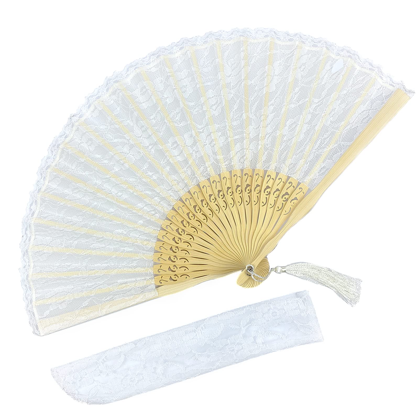 Eastern Wind 8.3" Japanese Chinese fan white lace fan hand fans for women,folding fan handheld for wedding