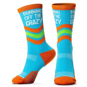 gone for a run inspirational athletic running socks | mid-calf | burn off the crazy | light blue