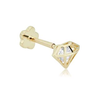 avora 14k yellow gold simulated diamond cz diamond cage cartilage piercing flat back earring body jewelry (18 gauge)