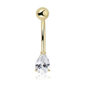 avora 10k yellow gold simulated diamond cz pear-shaped belly button ring body jewelry (14 gauge)