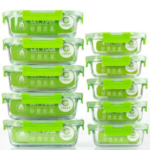 C CREST Glass Containers for Food Storage with Lids, [10-Pack] Meal Prep Containers for Kitchen, Home Use, BPA Free