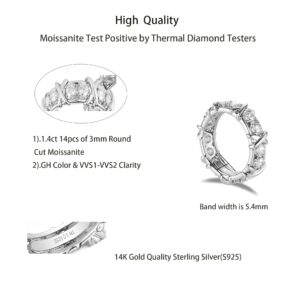 DovEggs 1.4CTW Total GH 3mm Cut Moissanite Lab Created Diamond Engagement Ring Full Eternity Wedding Band 14k Gold QUALITY Silver Engagement Ring for Women(sterling silver X`S 6)