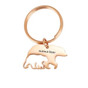 Meiligo Stainless Steel Mum Sweet Mama and Baby Bear Round Pendant Necklace Keychain for Mother (Keychain - Rose Gold)