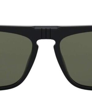 Persol PO3225S Rectangular Sunglasses, Black/Green, 56 mm