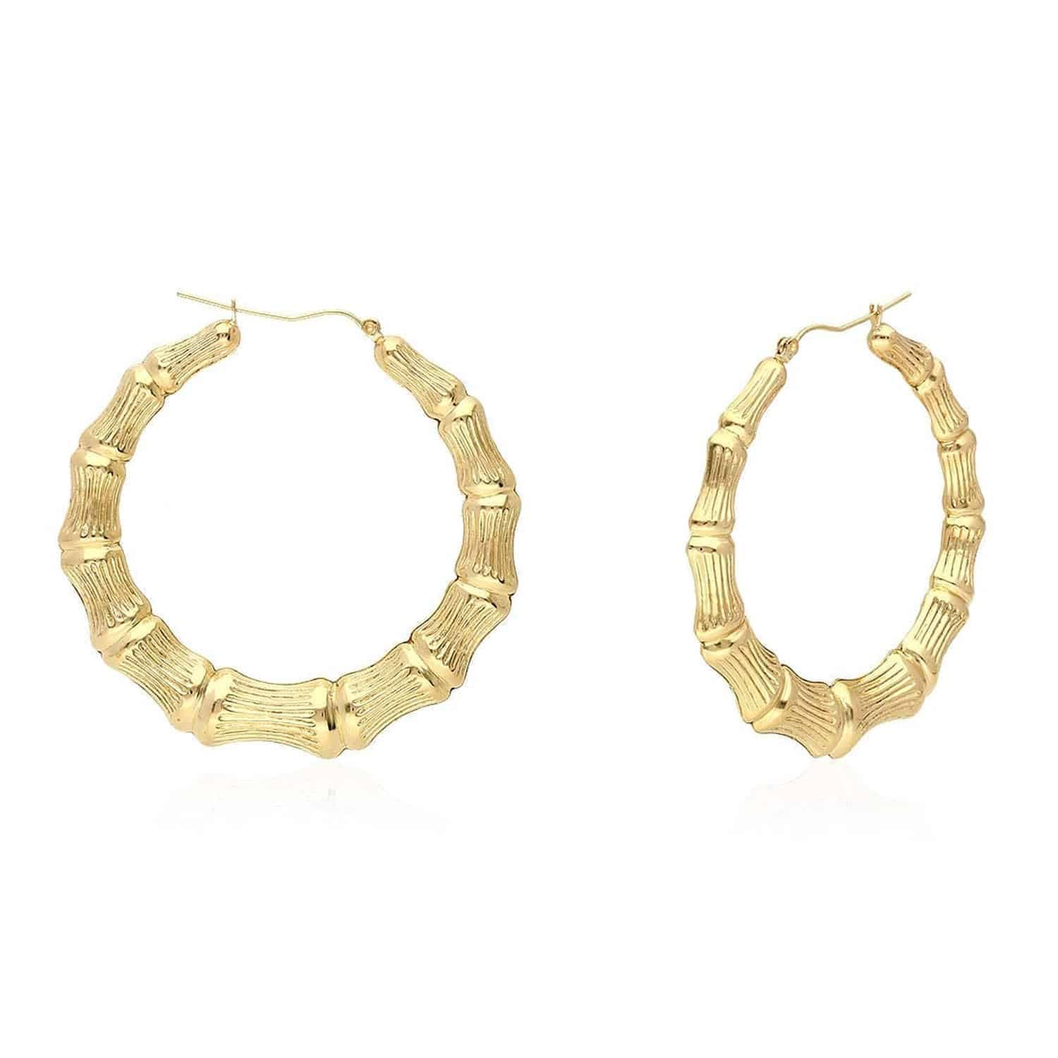 10K Yellow Gold Bamboo Hoop Earrings 17-85mm, 22mm