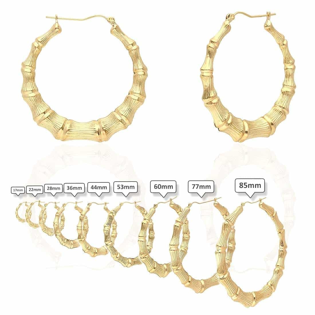 10K Yellow Gold Bamboo Hoop Earrings 17-85mm, 22mm