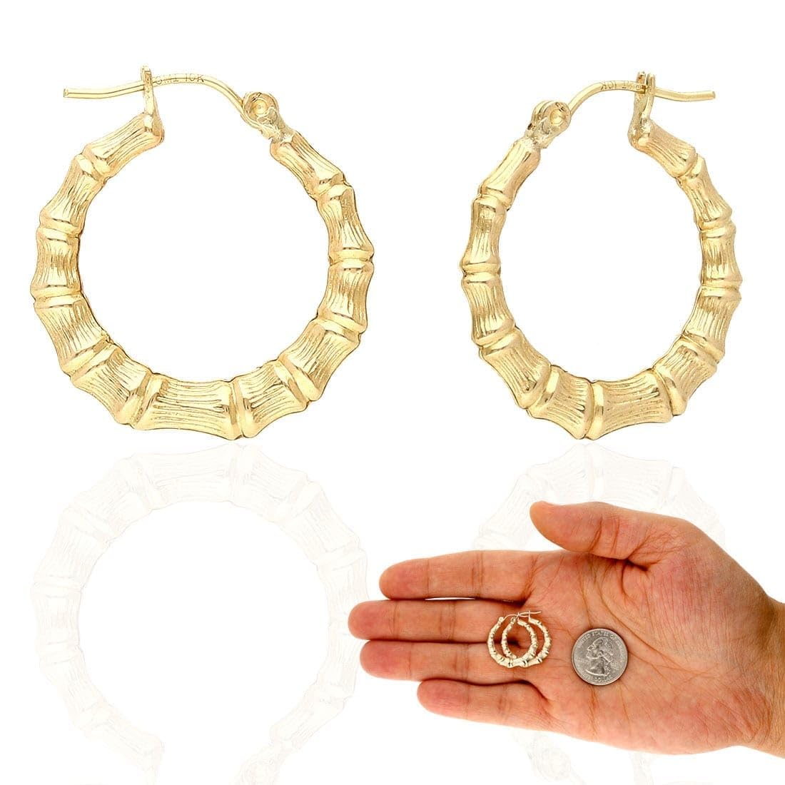 10K Yellow Gold Bamboo Hoop Earrings 17-85mm, 22mm