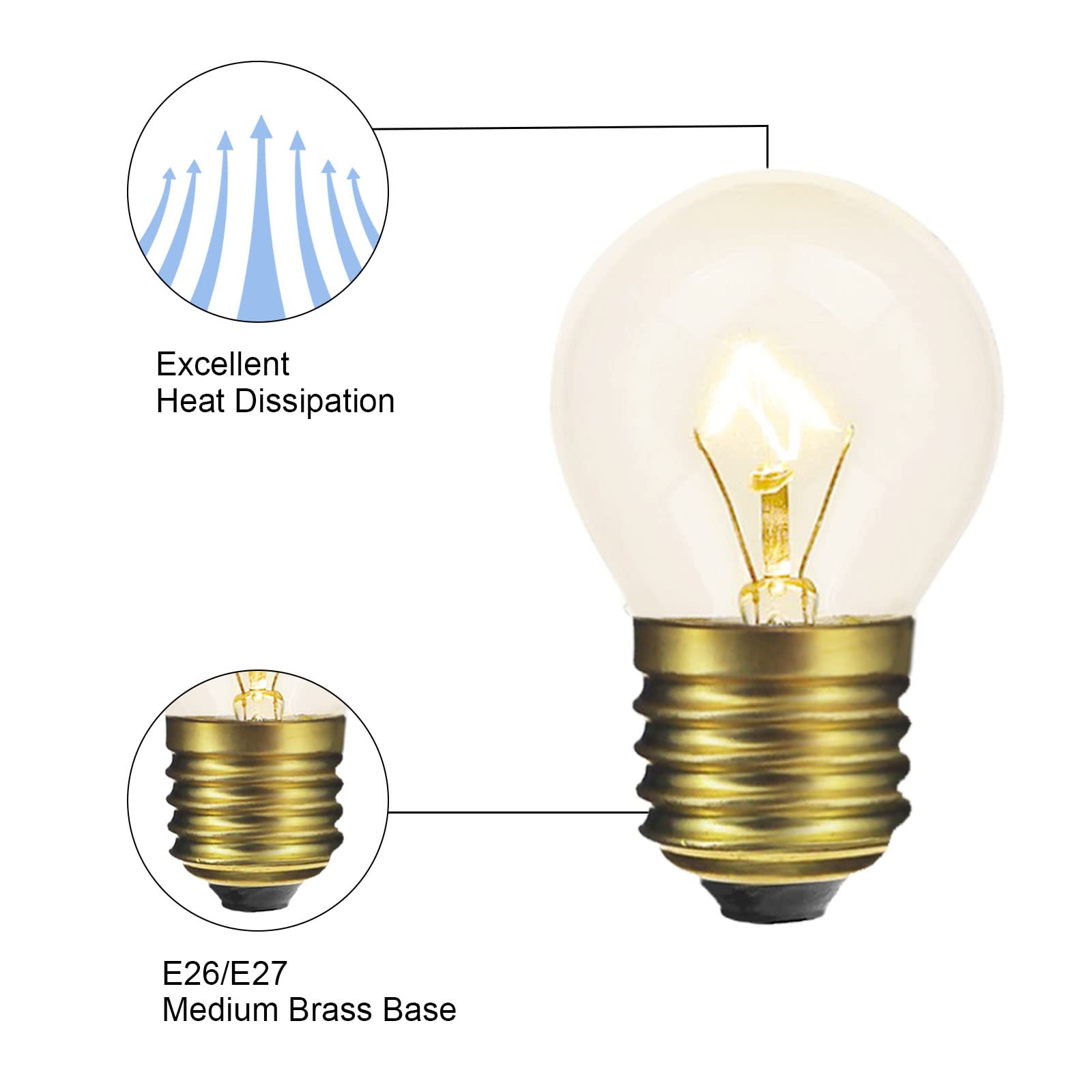 Visther 40 Watt Oven Light Bulb G45, 300℃ Hight Temp Appliance Light Bulbs Replacement for Oven, Refrigerator, Microwave, 110 to 130 Volt, Dimmable 2-Pack