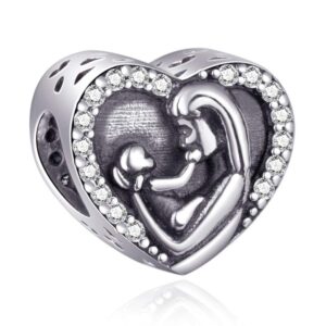 2024 mother baby charms fits pandora my first mothers day bracelet, 925 sterling silver mom love baby heart beads with cz, godmother/family gifts for daughter/son/child/christmas