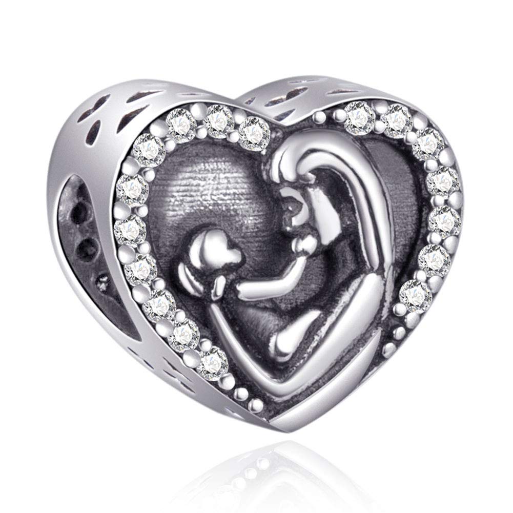 2024 Mother Baby Charms fits Pandora My First Mothers Day Bracelet, 925 Sterling Silver Mom Love Baby Heart Beads with CZ, Godmother/Family Gifts for Daughter/Son/Child/Christmas