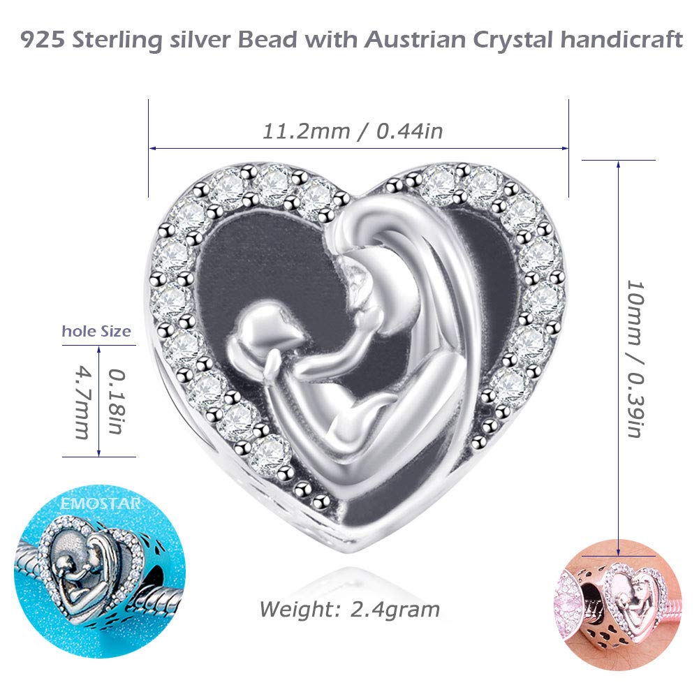 2024 Mother Baby Charms fits Pandora My First Mothers Day Bracelet, 925 Sterling Silver Mom Love Baby Heart Beads with CZ, Godmother/Family Gifts for Daughter/Son/Child/Christmas