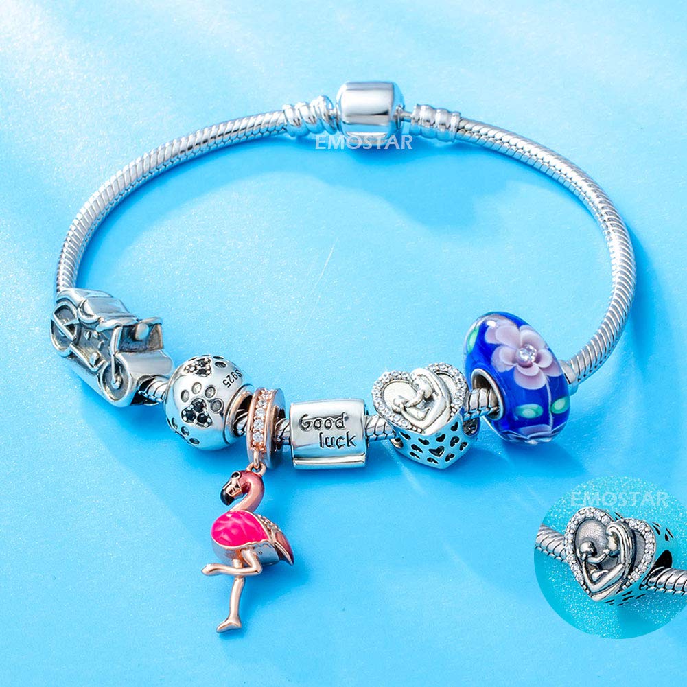 2024 Mother Baby Charms fits Pandora My First Mothers Day Bracelet, 925 Sterling Silver Mom Love Baby Heart Beads with CZ, Godmother/Family Gifts for Daughter/Son/Child/Christmas