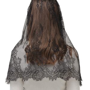 PAMOR Spanish Style Lace Traditional Vintage Inspired Infinity Shape Mantilla Veil Latin Mass Head Covering (Black)