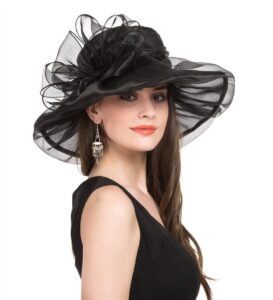 women's organza church kentucky derby british fascinator bridal tea party wedding hat summer ruffles cap（h5-black bowknot）