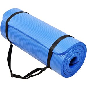 BalanceFrom All-Purpose 1-Inch Extra Thick High Density Anti-Tear Exercise Yoga Mat with Carrying Strap (Blue)