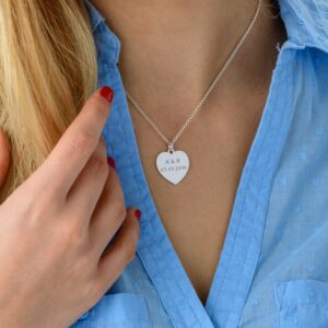 MYKA Personalized Engraved Heart Necklace - Precious Metal Silver 925 Custom Gift Pendant-Valentine's Day Love Jewelry for Her (Sterling Silver 925)