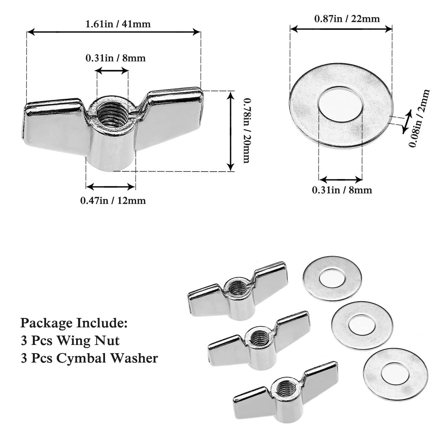 23 Pieces Cymbal Replacement Accessories Cymbal Felts Hi-Hat Clutch Felt Hi Hat Cup Felt Cymbal Sleeves with Base Wing Nuts Cymbal Washer and Drum Keys for Drum Set (Black)