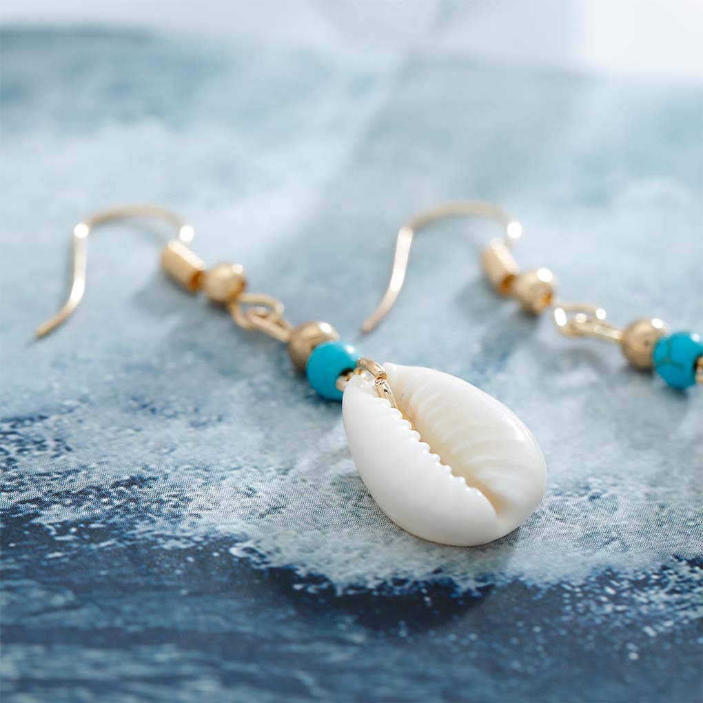 Olbye Cowrie Shell Earrings Turquoise Gold Earrings for Women Boho Earring Body Jewelry