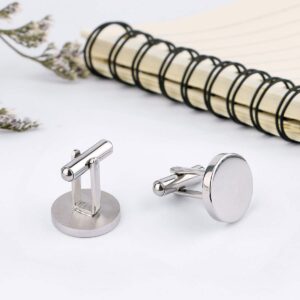 Driew Blank Cufflinks, Blank Cufflink for Men Silver Cuff Links Flat Pad Blank Setting Tray 1 Pair (Round)