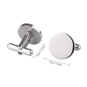 Driew Blank Cufflinks, Blank Cufflink for Men Silver Cuff Links Flat Pad Blank Setting Tray 1 Pair (Round)