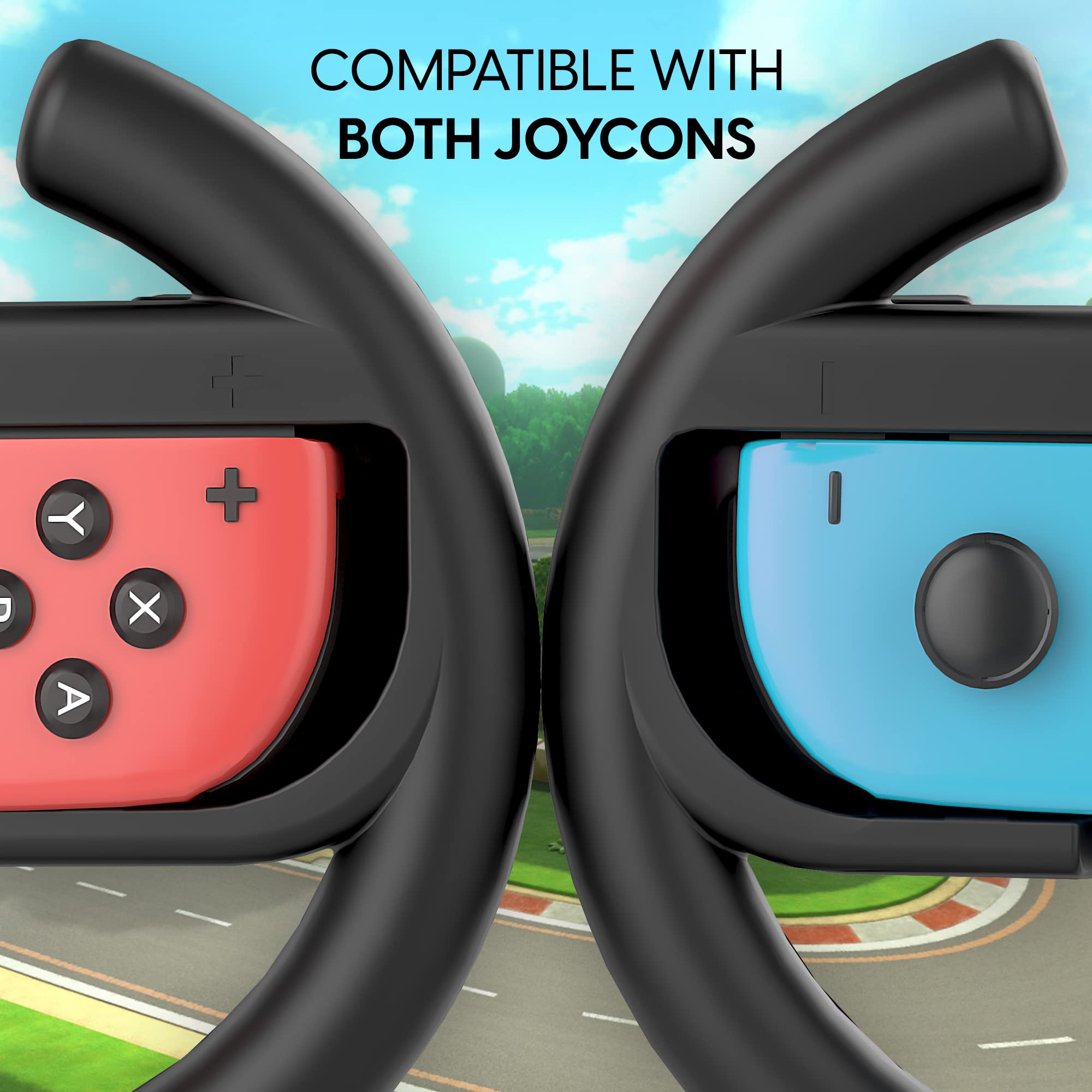 TALK WORKS Nintendo Switch Racing Wheel Controllers - Grips for Joy-Con - Driving Grip Accessory with Comfortable Design for Smooth Gaming - Compatible with Switch OLED - Black, 2 Pack