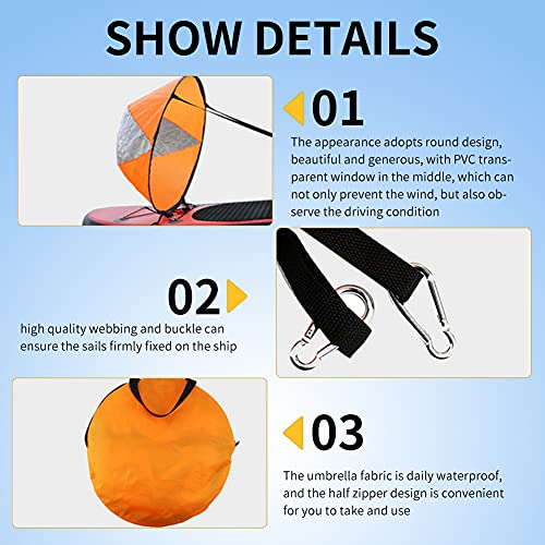 VGEBY1 Wind Sail, PVC Foldable Board Wind Sail Wind Paddle with Transparent Window for Kayak Canoes Inflatables Boats (Orange)