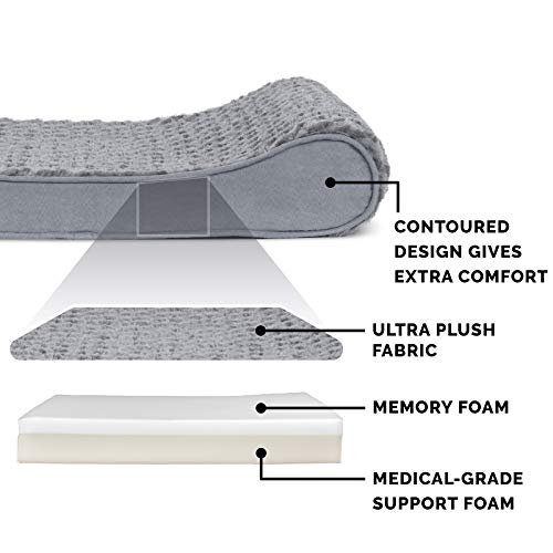 Furhaven Memory Foam Dog Bed for Medium/Small Dogs w/ Removable Washable Cover, For Dogs Up to 23 lbs - Ultra Plush Faux Fur & Suede Luxe Lounger Contour Mattress - Gray, Medium