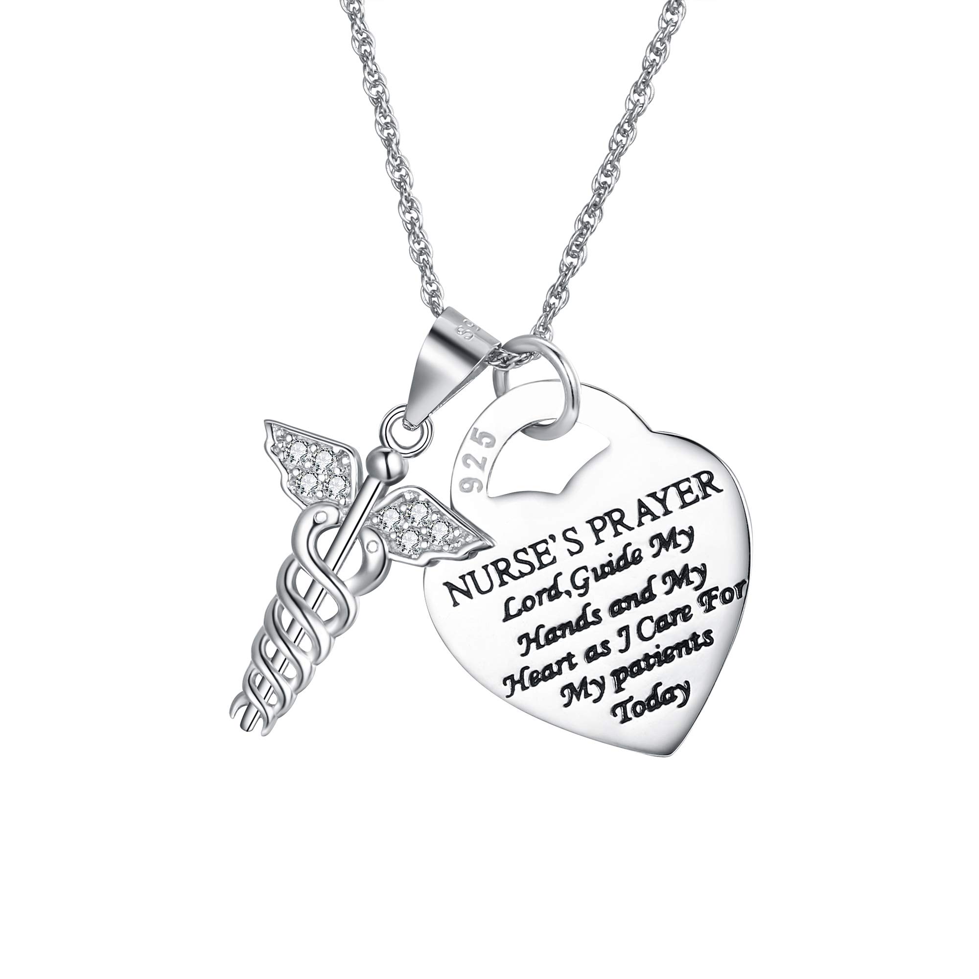 BriLove Gifts for Mom 925 Sterling Silver Necklace for Women Caduceus Angel Nursing Themed Pendant Necklace for Mothers Day/Valentines Day/Birthday/Christmas/Anniversary