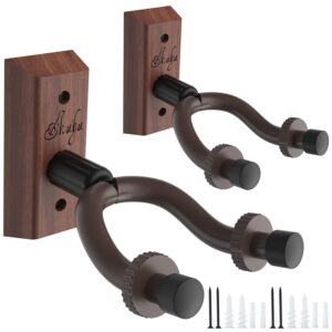 ohuhu guitar wall mount hanger walnut 2-pack, guitar hanger wall hook holder stand for bass electric acoustic guitar ukulele