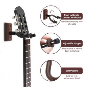 Ohuhu Guitar Wall Mount Hanger Walnut 2-Pack, Guitar Hanger Wall Hook Holder Stand for Bass Electric Acoustic Guitar Ukulele