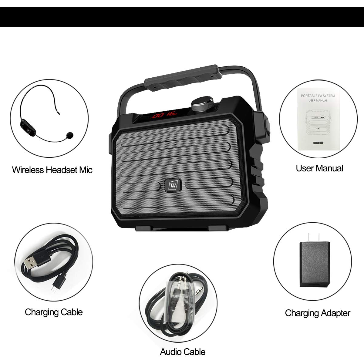 Portable Mini Bluetooth PA System with Wireless Headset Microphone 30W Personal Pa Speaker Rechargeable Voice Amplifier Supports Echo/FM Radio/AUX-in Mode/USB Input/TF Card