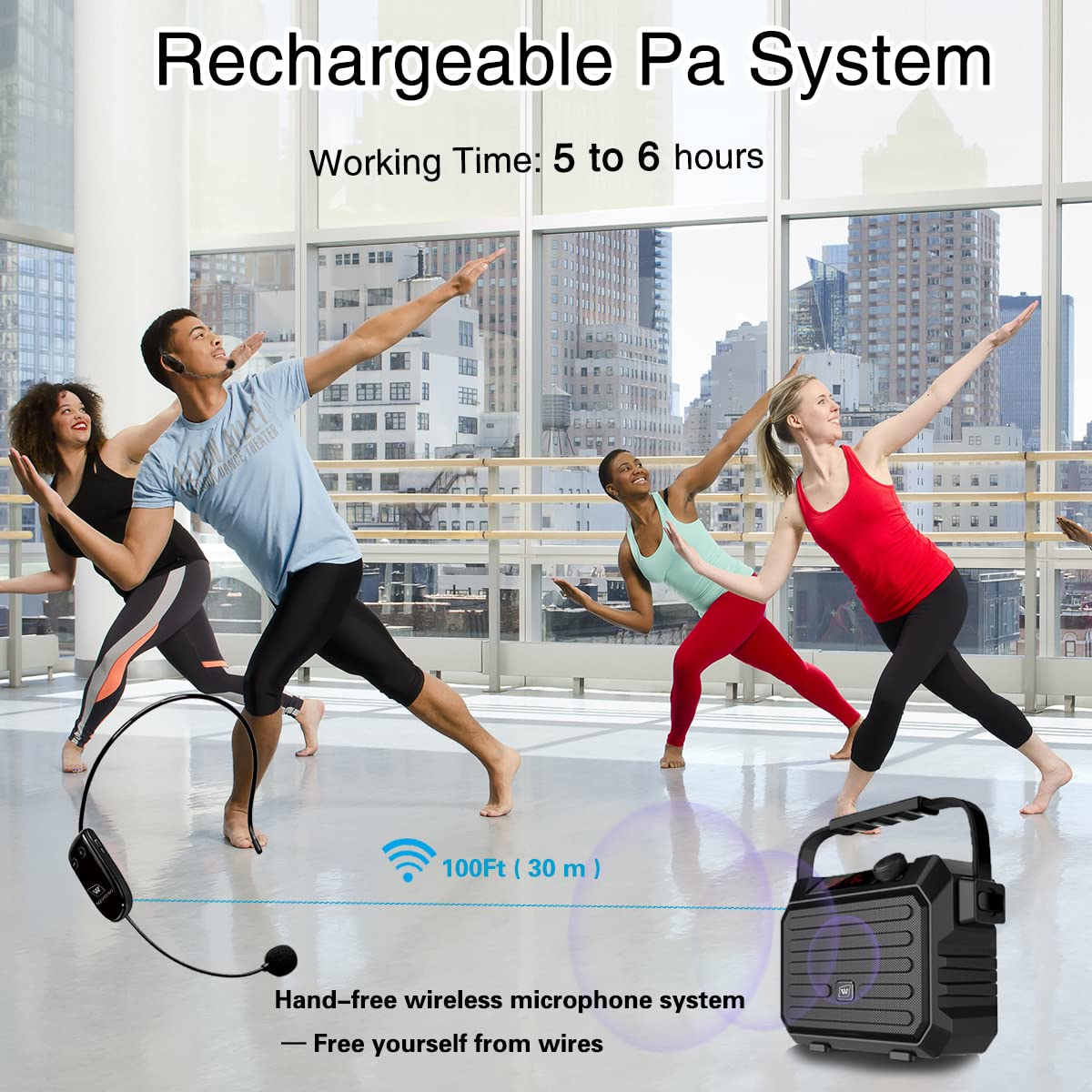 Portable Mini Bluetooth PA System with Wireless Headset Microphone 30W Personal Pa Speaker Rechargeable Voice Amplifier Supports Echo/FM Radio/AUX-in Mode/USB Input/TF Card