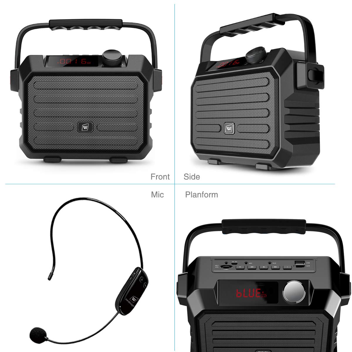 Portable Mini Bluetooth PA System with Wireless Headset Microphone 30W Personal Pa Speaker Rechargeable Voice Amplifier Supports Echo/FM Radio/AUX-in Mode/USB Input/TF Card