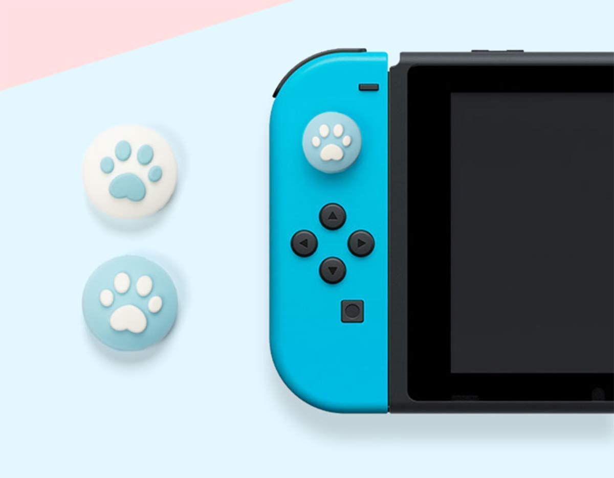 GeekShare 4PCS Silicone Cat Paw JoyCon Thumb Grip Set Joystick Caps Compatible with Switch/OLED/Switch Lite (Pink Blue)