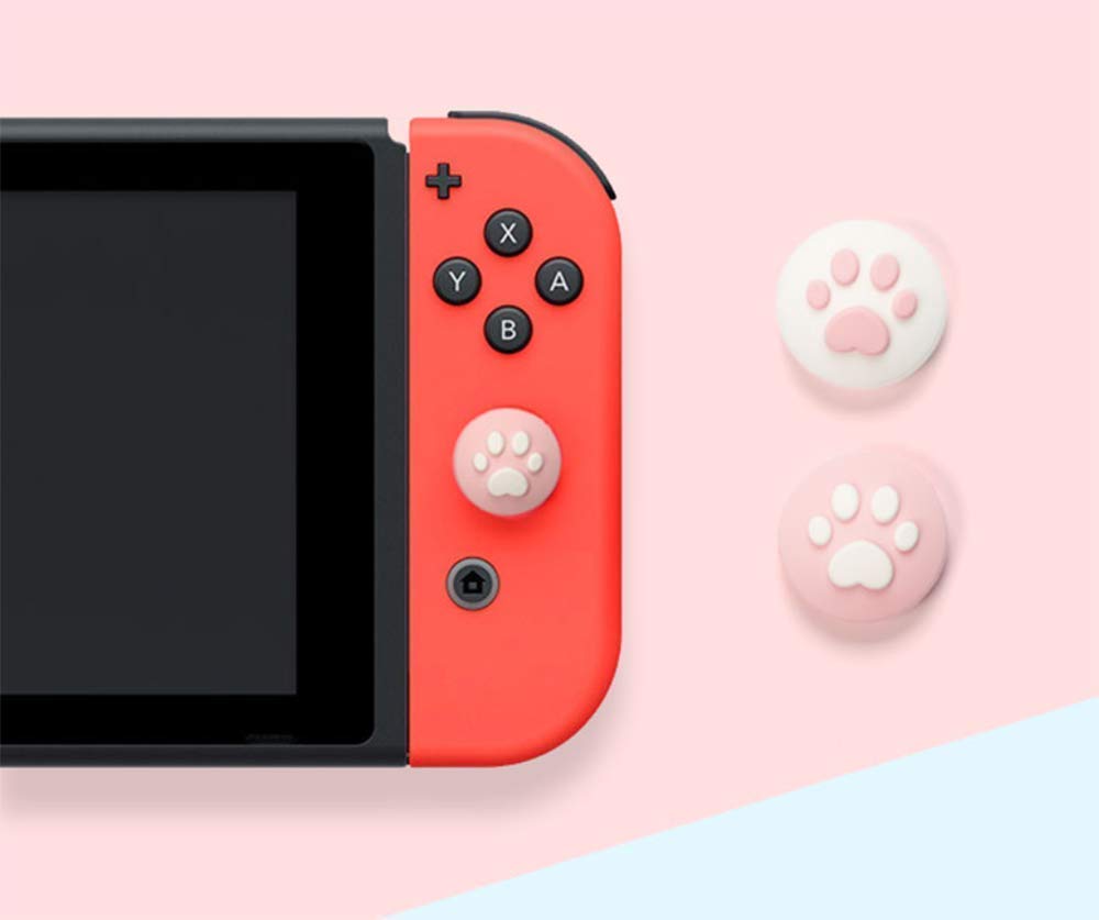 GeekShare 4PCS Silicone Cat Paw JoyCon Thumb Grip Set Joystick Caps Compatible with Switch/OLED/Switch Lite (Pink Blue)