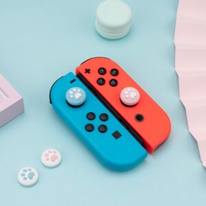 GeekShare 4PCS Silicone Cat Paw JoyCon Thumb Grip Set Joystick Caps Compatible with Switch/OLED/Switch Lite (Pink Blue)