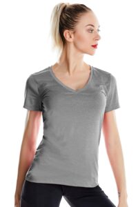 zengjo exercise shirts women quick dry v neck(heather grey,s)