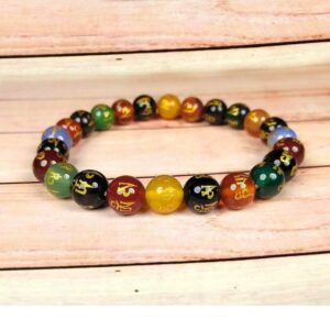 DHYANARSH Om Mani Padme Hum Engraved Multicolor Stone Crystal Bracelet - Natural Healing Stones for Reiki, Tarot & Feng Shui