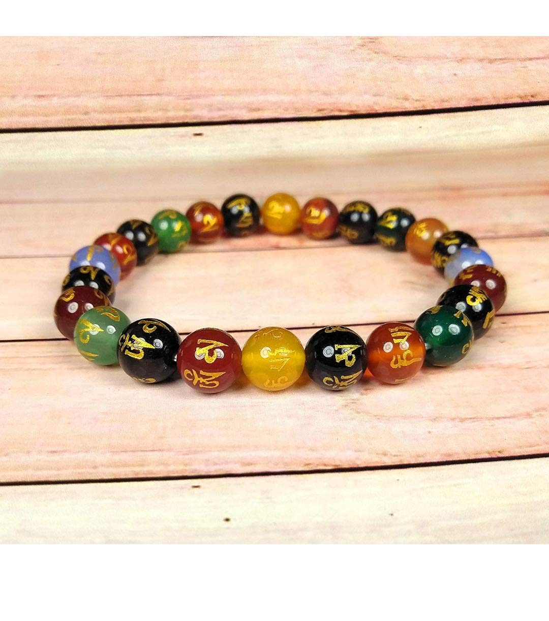 DHYANARSH Om Mani Padme Hum Engraved Multicolor Stone Crystal Bracelet - Natural Healing Stones for Reiki, Tarot & Feng Shui