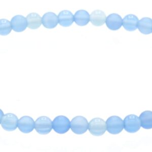 LTC Designs Alternating Matte and Glossy 4 mm Round Blue Quartz Stretch Bracelet, 8"