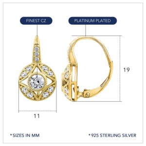 DIAMONBLISS Yellow Gold/Rose Gold/Rhodium Plated Sterling Silver Cubic Zirconia 1 carat Antique Design Leverback Earrings