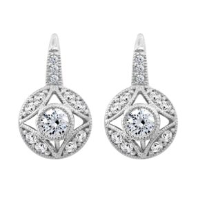 DIAMONBLISS Yellow Gold/Rose Gold/Rhodium Plated Sterling Silver Cubic Zirconia 1 carat Antique Design Leverback Earrings