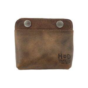 hide & drink, leather double snap pouch, coin purse, cash & card holder, cable organizer, makeup, handmade includes 101 year warranty (bourbon brown)