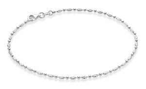 miabella 925 sterling silver diamond-cut oval and round bead ball chain anklet ankle bracelet for women, made in italy (sterling-silver, length 9 inches (x-small))