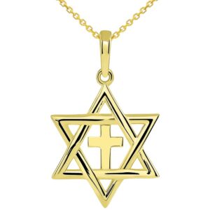 jewelry america 14k yellow gold jewish star of david with religious cross judeo christian pendant necklace, 22"