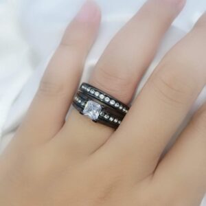 ringheart 2 Rings His Her Wedding Ring Sets for Him and Her Couple Rings Black Matching Ring Women Engagement