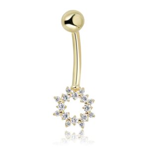 avora 10k yellow gold simulated diamond cz open sunburst belly button ring body jewelry (14 gauge)