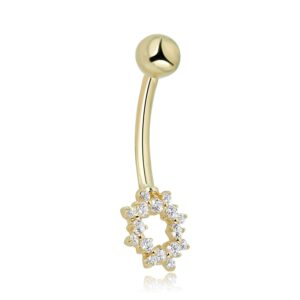 AVORA 10K Yellow Gold Simulated Diamond CZ Open Sunburst Belly Button Ring Body Jewelry (14 Gauge)