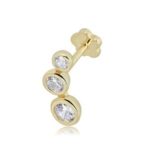 avora 14k yellow gold graduated 3 stone simulated diamond cz curved bar cartilage piercing flat back earring body jewelry (18 gauge)