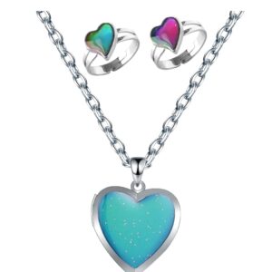 Mood Necklace Love Heart Change Color Emotional Feeling Adjustable Size Mood Rings 3pcs (3 pcs)